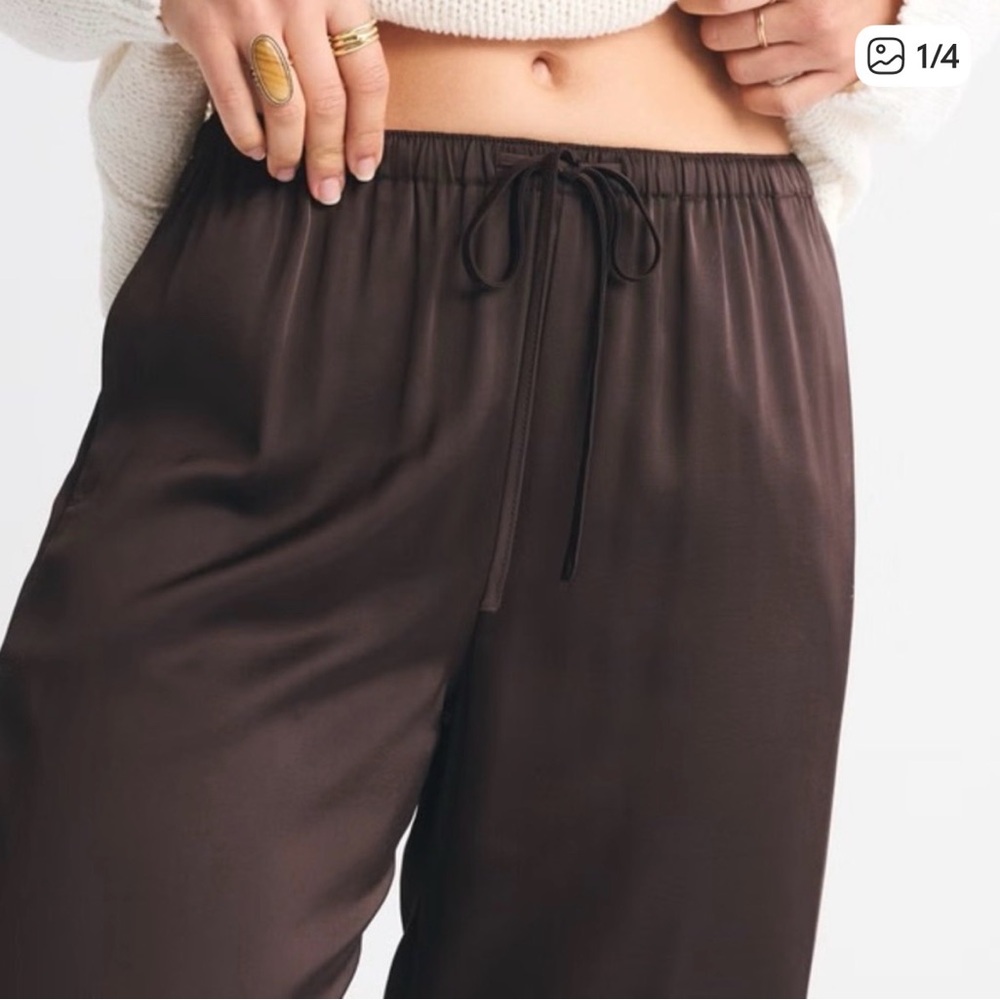 NWT Abercrombie Satin Pull On Pants - Dark Brown size XXL short wide leg - Picture 3 of 11